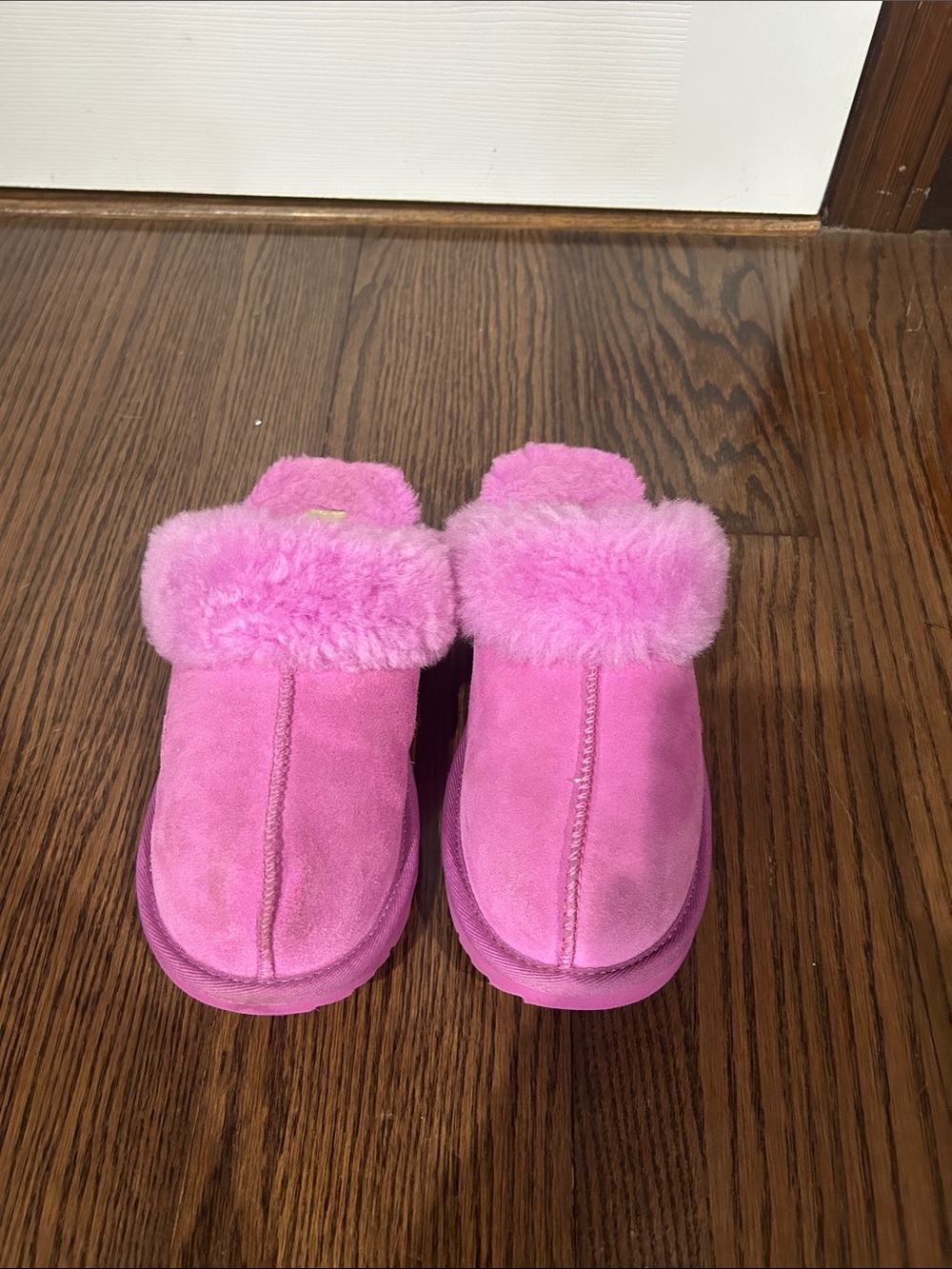 UGG  magenta Pink Faux-Shearling Slide Slippers Tasman warm shoes sz 5